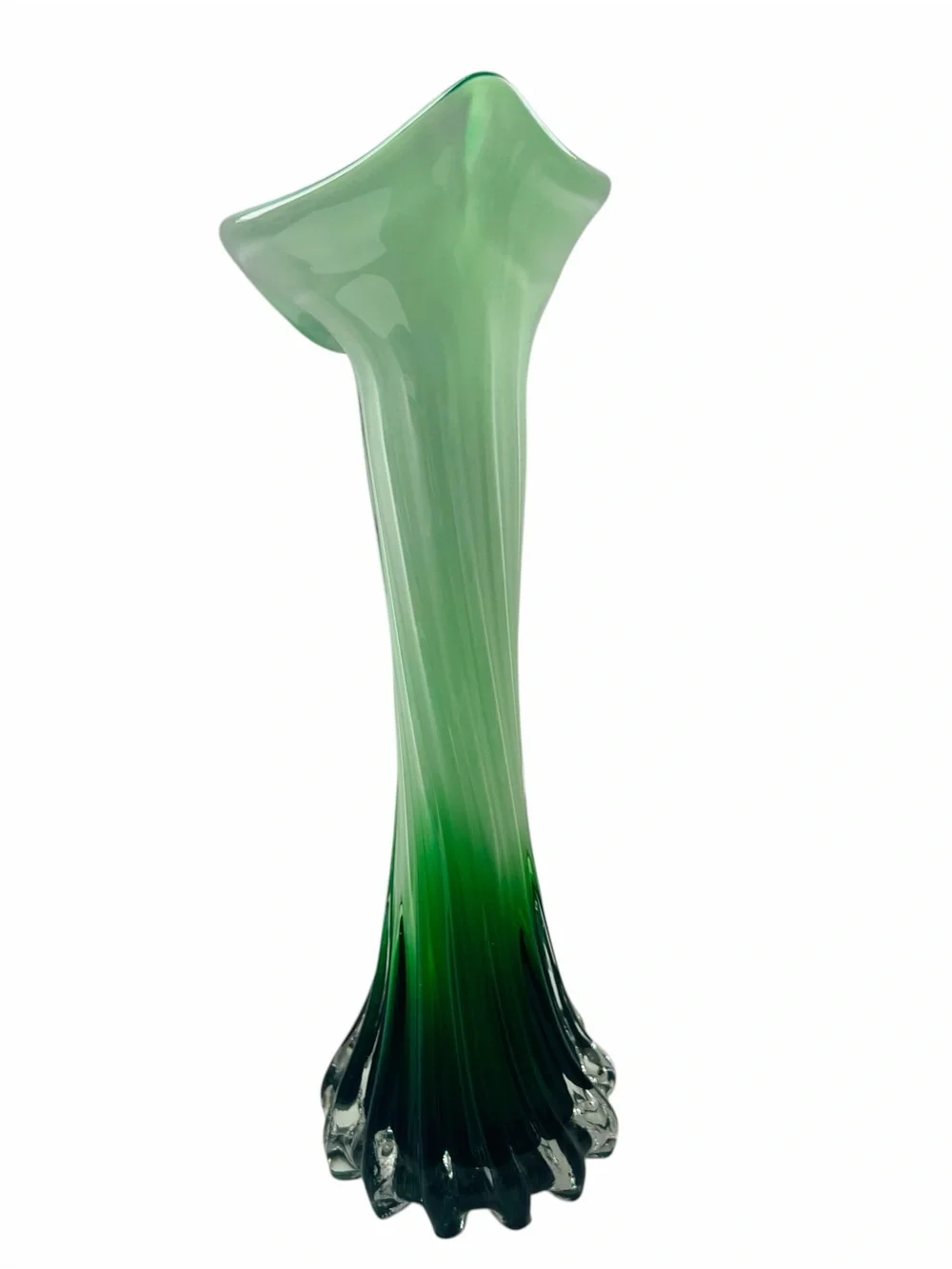 Art Glass Calla Lilly Jack in the Pulpit Cased Green White in Clear Vase